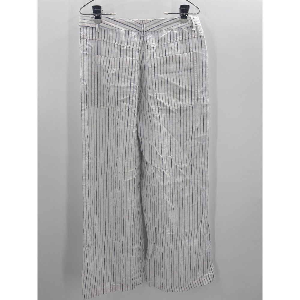 Madewell The Zoe Relaxed Wide Pant 100% Linen Striped White Blue size 6 NV159 - Picture 7 of 13